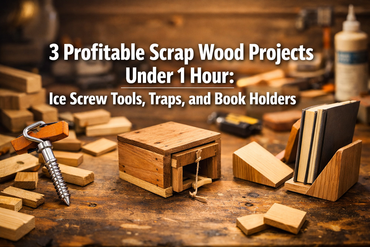 3 Profitable Scrap Wood Projects Under 1 Hour: Ice Screw Tools, Traps, and Book Holders
