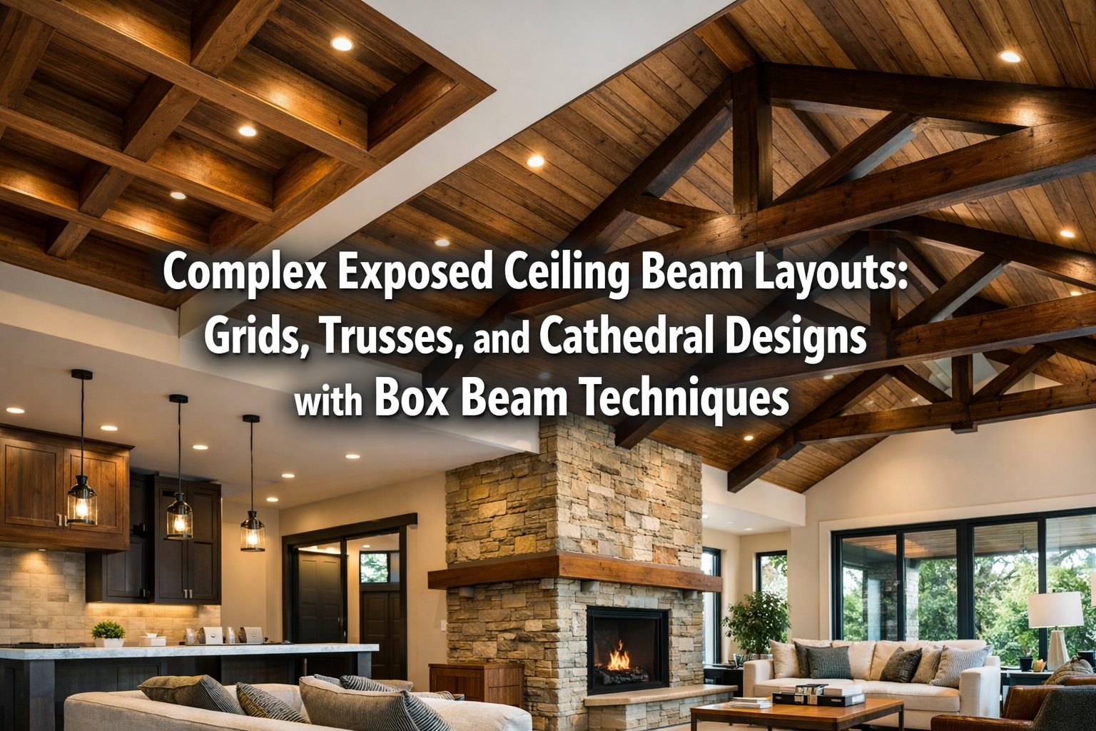 Complex Exposed Ceiling Beam Layouts: Grids, Trusses, and Cathedral Designs with Box Beam Techniques