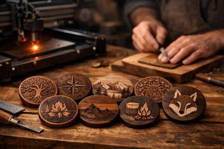 Engraved Wooden Coasters with Custom Designs: Laser and Hand-Carving Techniques for Profitable Sales