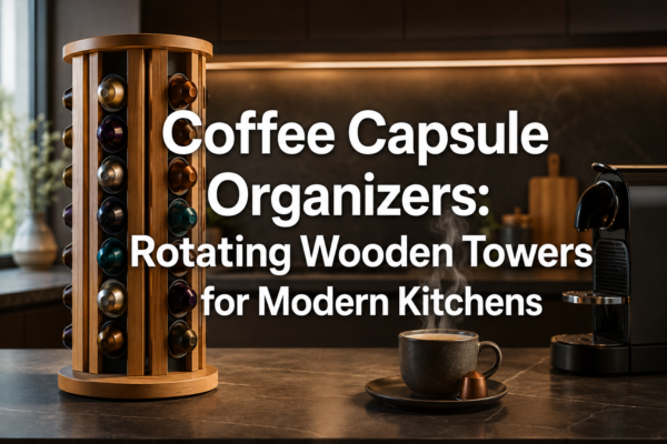Coffee Capsule Organizers: Rotating Wooden Towers for Modern Kitchens