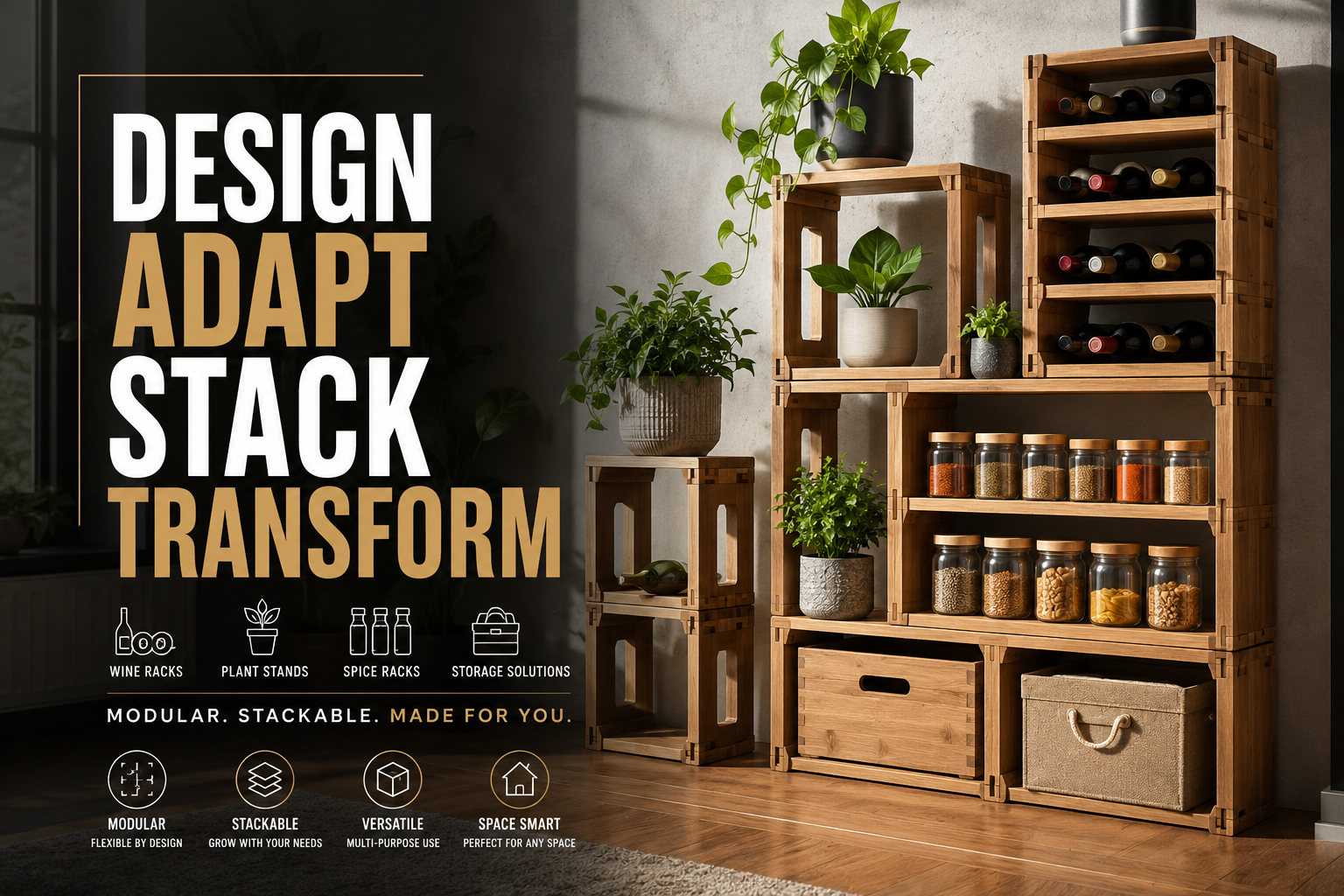 Designing Modular and Stackable Woodcraft: Creating Wine Racks, Plant