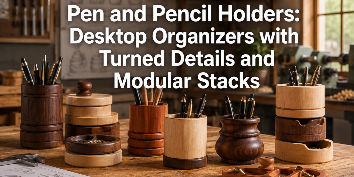 Pen and Pencil Holders: Desktop Organizers with Turned Details and Modular Stacks
