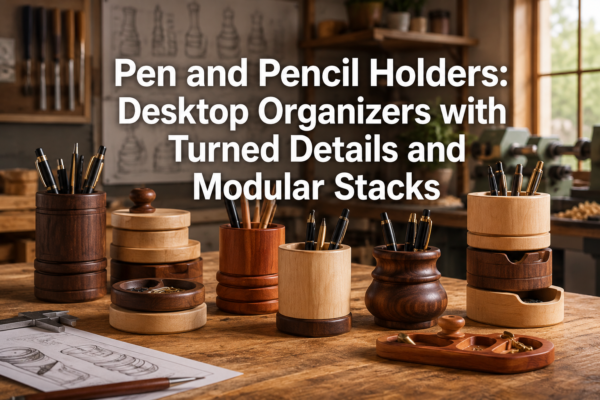 Pen and Pencil Holders: Desktop Organizers with Turned Details and Modular Stacks
