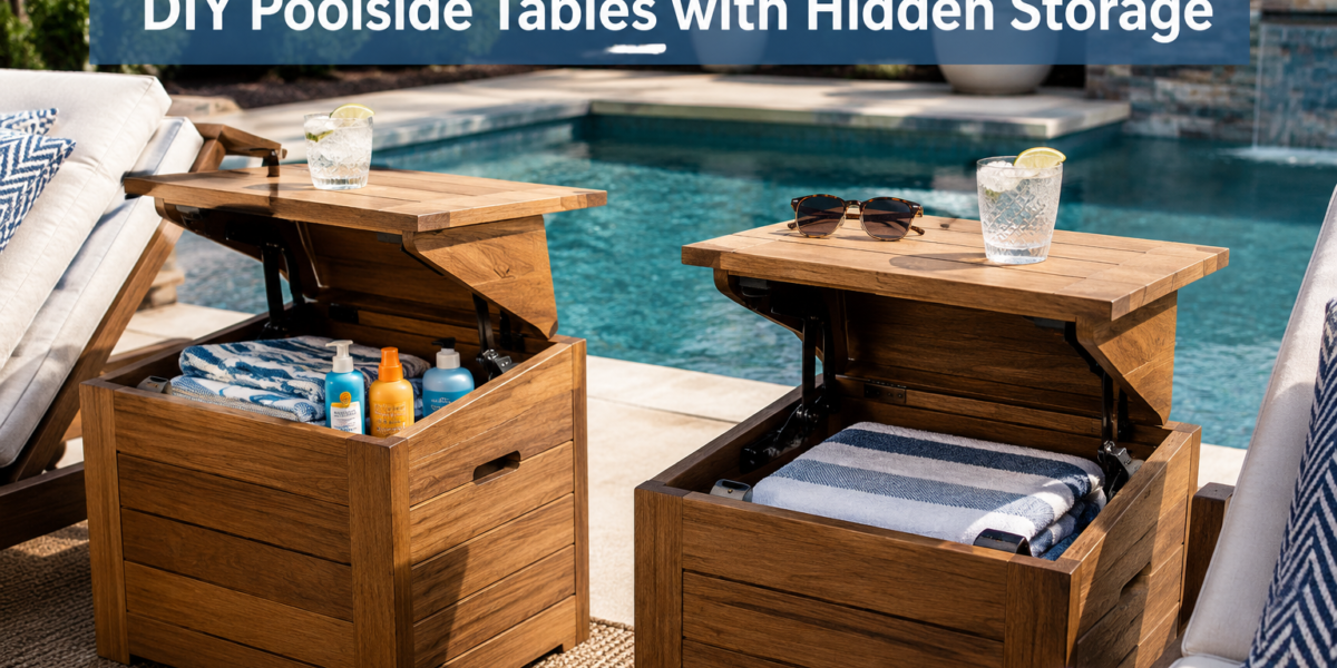 DIY Poolside Side Tables with Hidden Storage for Towels and Sunscreen