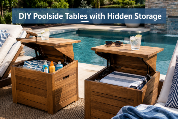 DIY Poolside Side Tables with Hidden Storage for Towels and Sunscreen