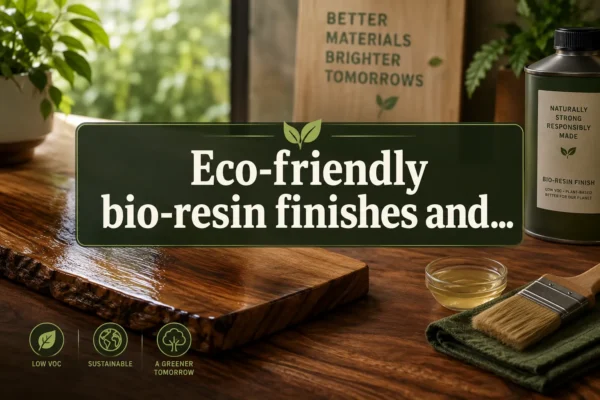 Eco-friendly bio-resin finishes and low-VOC wood finishing techniques