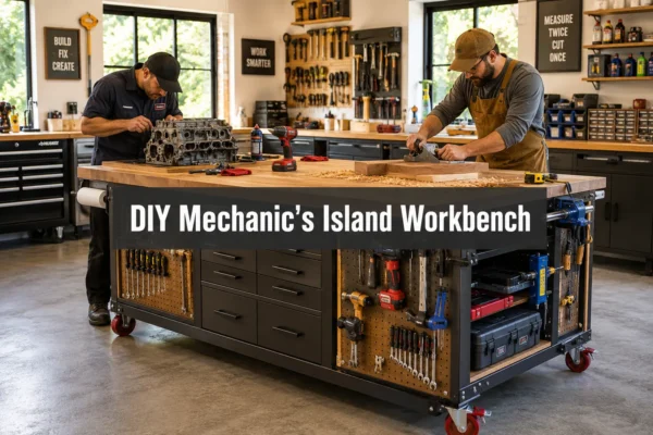 DIY Mechanic’s Island Workbench: Heavy-Duty Workshop Furniture for Tool Storage and Assembly