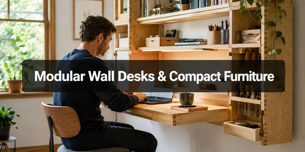 Modular wall-mounted desks and compact furniture solutions for small workshops and home offices