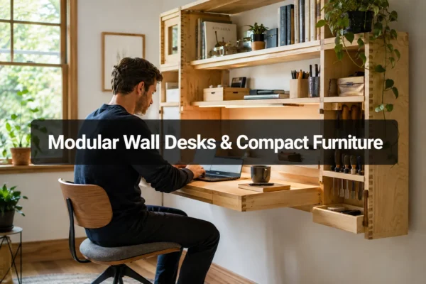 Modular wall-mounted desks and compact furniture solutions for small workshops and home offices